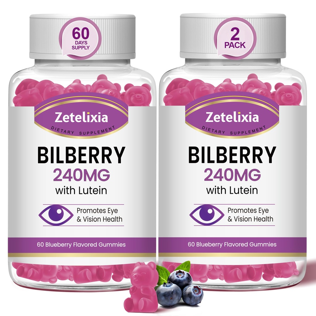 2 Pack Lutein Gummmies Ochi Suplimentul pentru sanatate pentru adulti, Lutein & Zeaxanthin Suplimente Ochi Vitamine Gumies, Bilberry cu lutein pentru promovarea ochi si viziune - 120 Gume