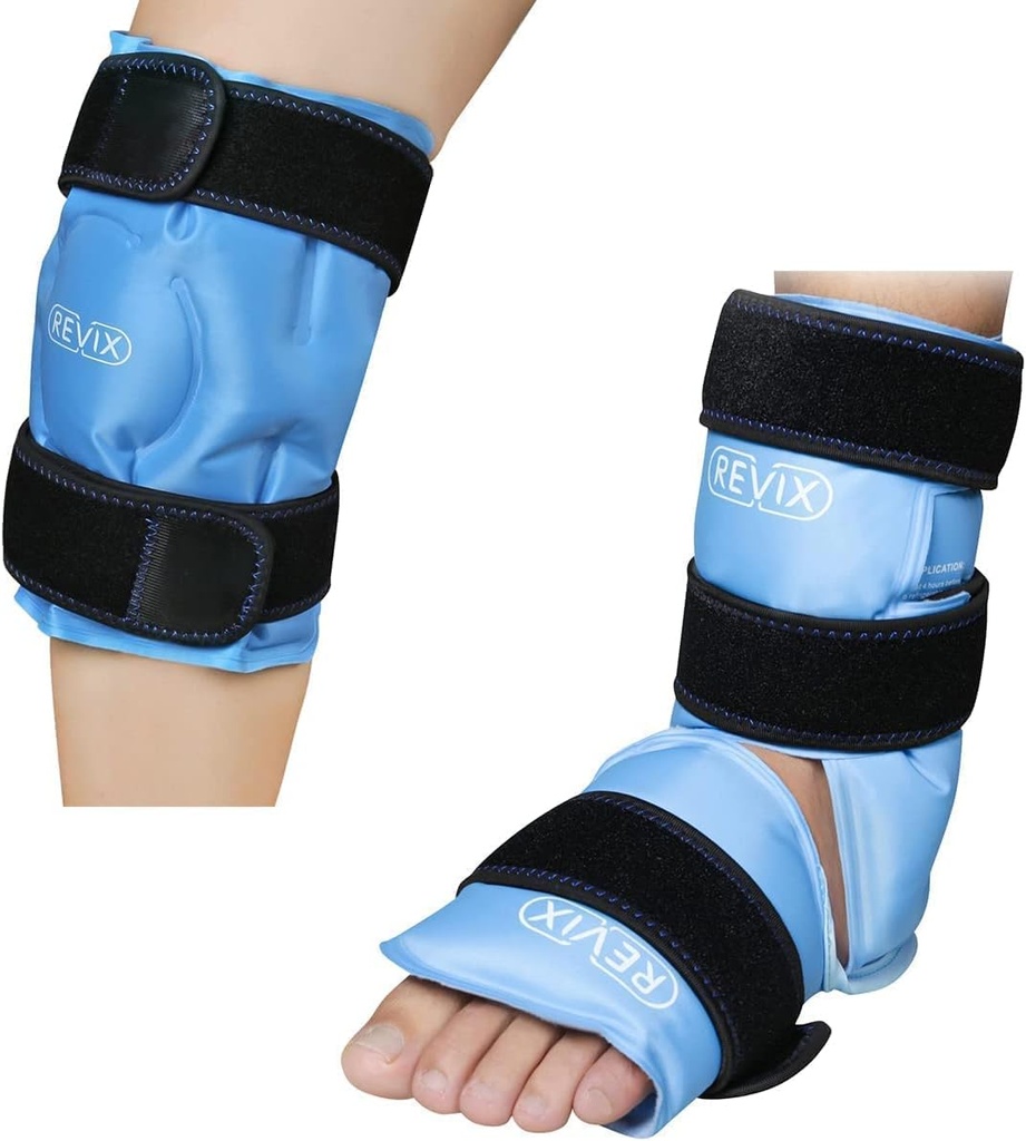 REVIX Ankle Ice Pack Wrap pentru leziuni Reutilizabile și REVIX Ice Pack pentru Genunchii Durere Ajutor, Gel Reutilizabil Înfășurare gheață pentru Leg Leziuni
