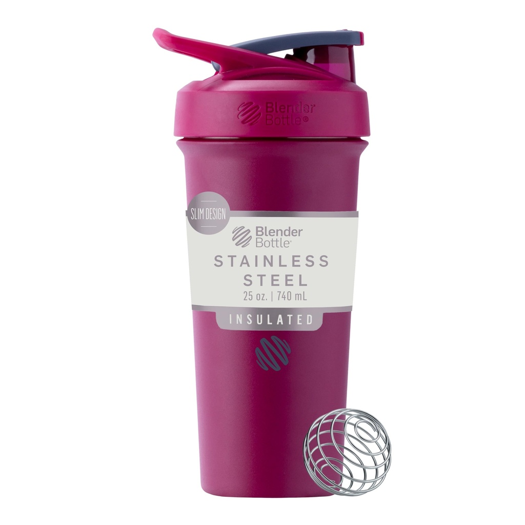 BlenderBottle Sport Sleek izolat din oțel inoxidabil Shaker Sticla cu whisk sârmă, 25-Ounce, zmeură 