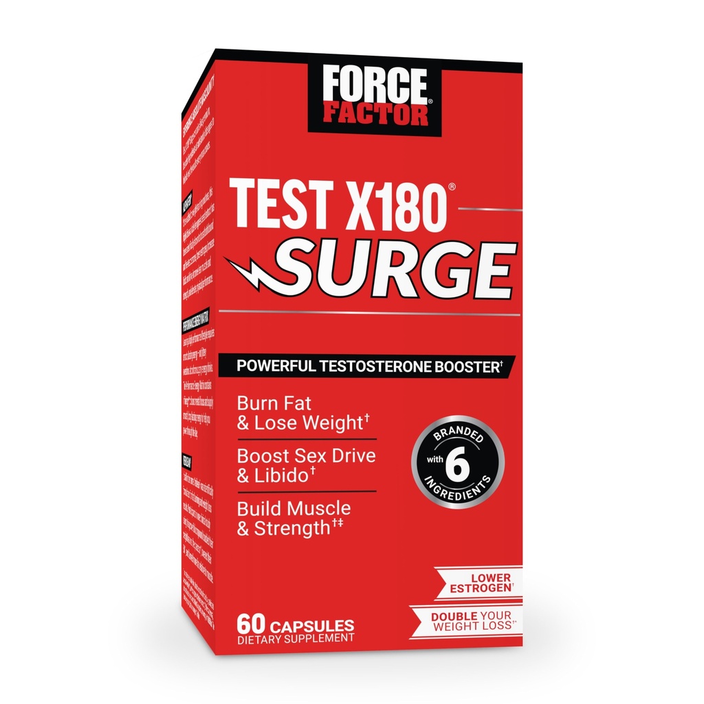 Force Factor Test X180 Surge Testosteron suport pentru bărbaţi, Vitality de creştere Supliment, Promovarea musculare şi puterea, Greutate de sprijin, Boost Long-Lasting Energie, 60 capsule