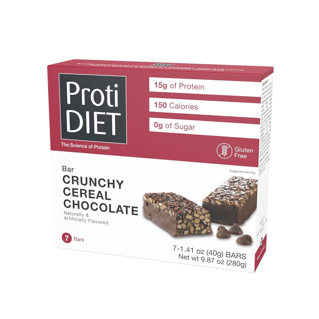 Protidiet Gluten Free Crunchy Ciocolata Fibra Baruri Proteine - Snack-uri de proteine ridicate, Perfecte On-the-Go nutrition Snacks pentru a sprijini un stil de viață ocupat și activ - 7 Baruri de proteine per cutie