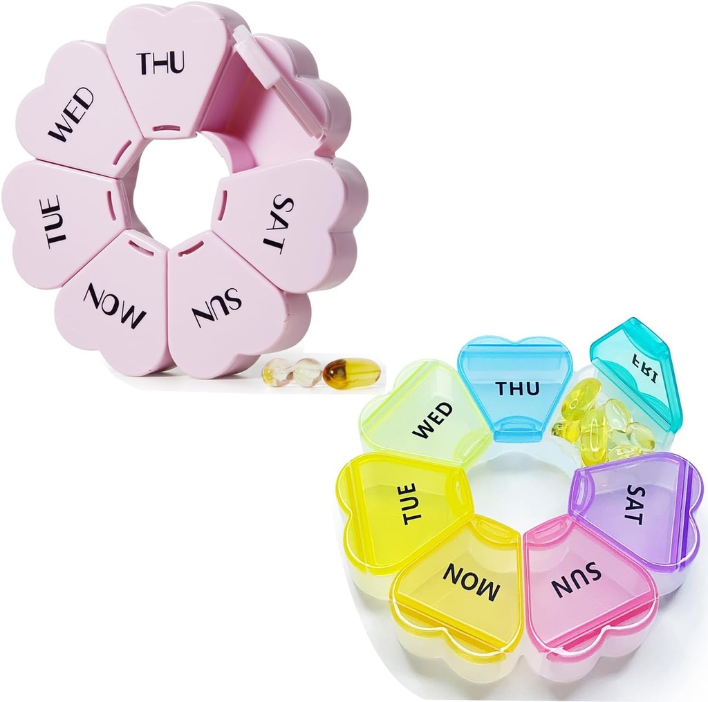 MOLN HYMY drăguț săptămânal Pilula cutie 7 zi, inima modelat Pilula Organizator 1 dată pe zi, Purple roz Pilula container o dată pe zi, mare medicament dispensar pentru vitamina / ulei de pește / medicamente / suplimente