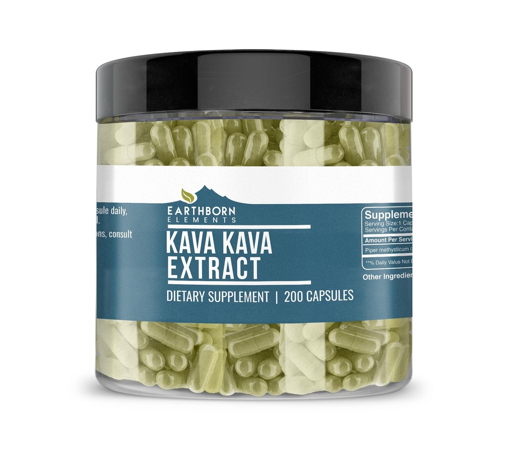 Elemente earthborn Kava Kava Extract, 200 capsule, Pur și nediluat, fără aditivi