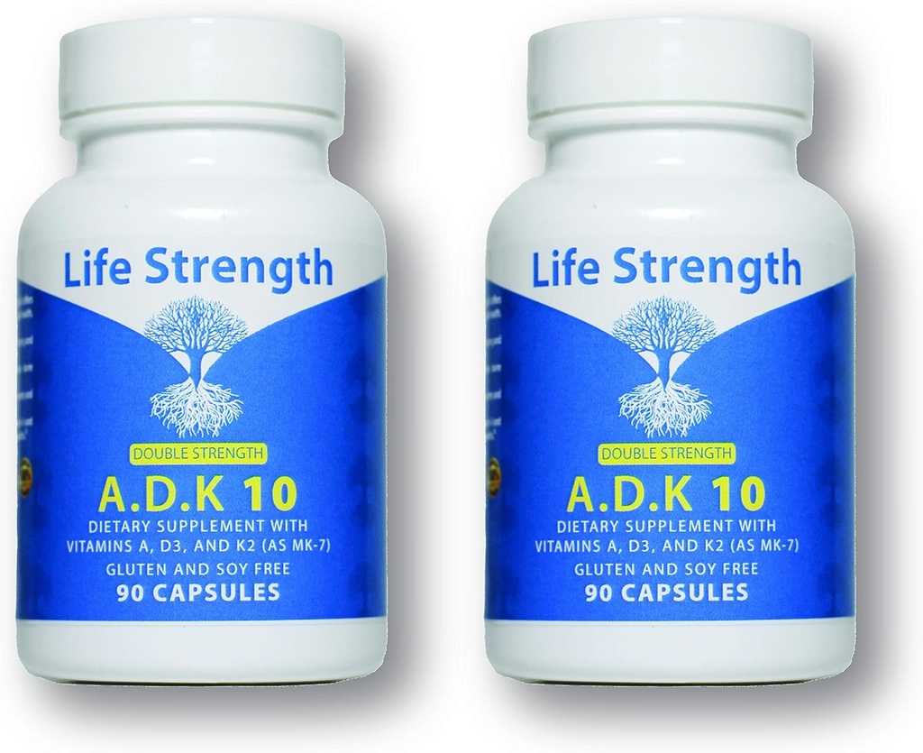 ADK 10 Supliment (180 Conte) - Vitamine Formulate de medic A1, D3 & K2 (sub formă de MK7) pentru sănătatea osoasă - Suport pentru sistemul imunitar - Capsule fără gluten, fără soia - 90