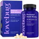 Lovebug Probiotice postnatale - 20 Miliarde CFUs Multi String pentru Alaptare -cu Schinduf, Mulgeata de Lapte si Fennel,Suporturi Lapte matern & Sanatate Gut, Postpartum Essentials, 30 Capsule