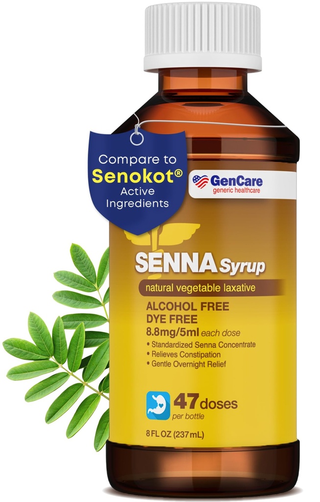 GenCare - Senna Syrup lichid Laxative (8 Fl Oz Sticla) Toate naturale legume Sennozide Ingredient activ 
