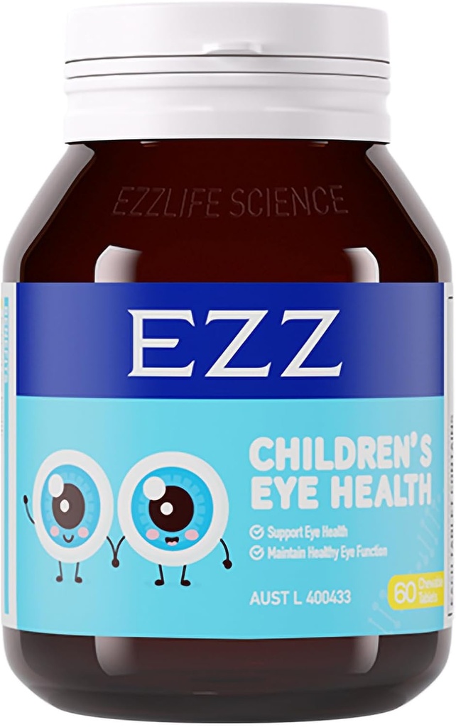 EZZ Ochi de sănătate pentru copii, Vitamine esenţiale ochi Lutein şi Zeaxanthin, Relief de oboseală vizuală şi îmbunătăţi ochii, Natural şi fără aditivi, 60 Easy-to-Chew