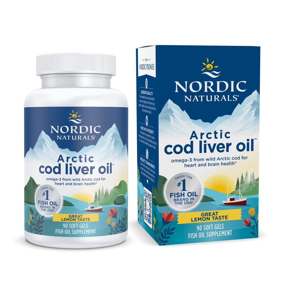 Nordic Naturals Arctic Cod Ulei de ficat, Lemon - 90 Geluri moi - 750 mg Total Omega-3s cu EPA & DHA - Heart & Brain Health, Imunitate sănătoasă, Wellness generală - Non-GMO - 30 Servings