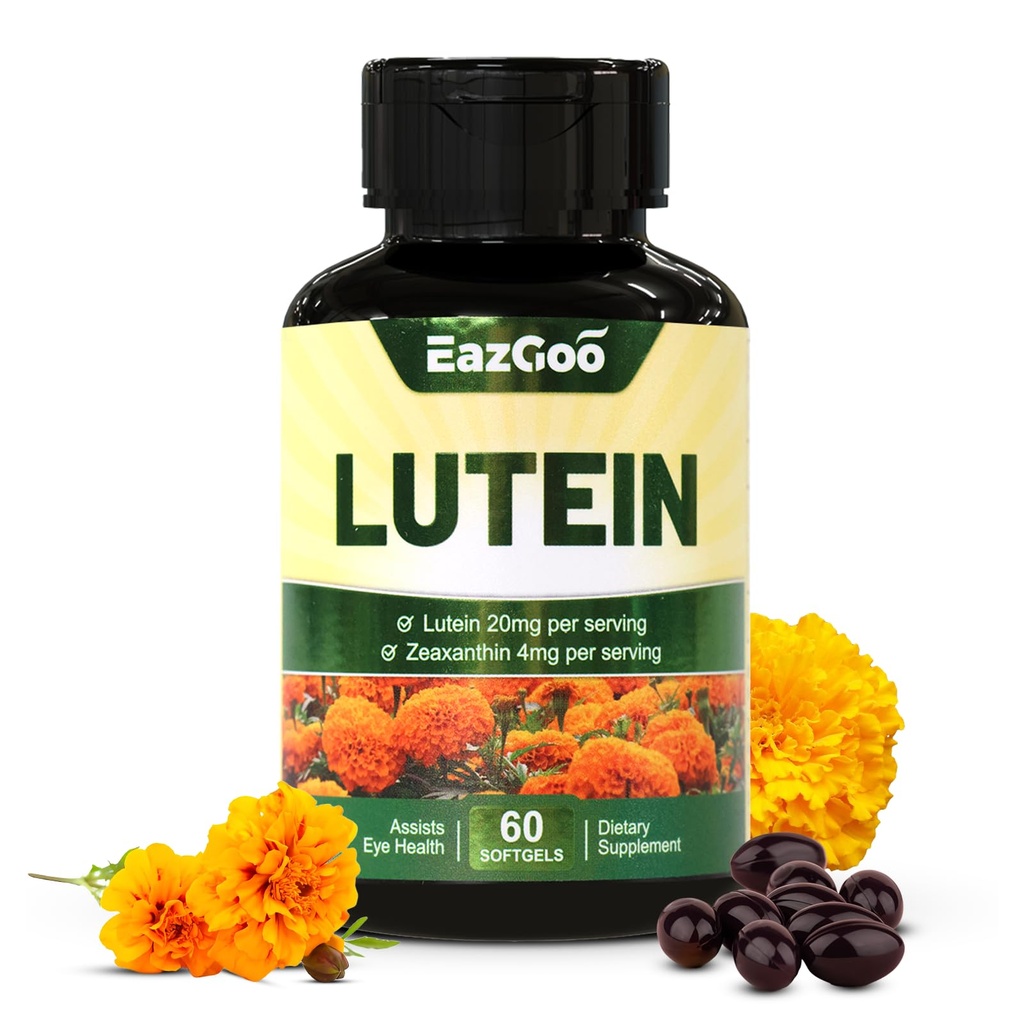 Lutein pentru ochi, Lutein 20mg, Lutein si Zeaxanthin Suplimente, Ochi Suplimente, Eyestreen Relief & Support Vision Health, Vegan, 60 Softgels