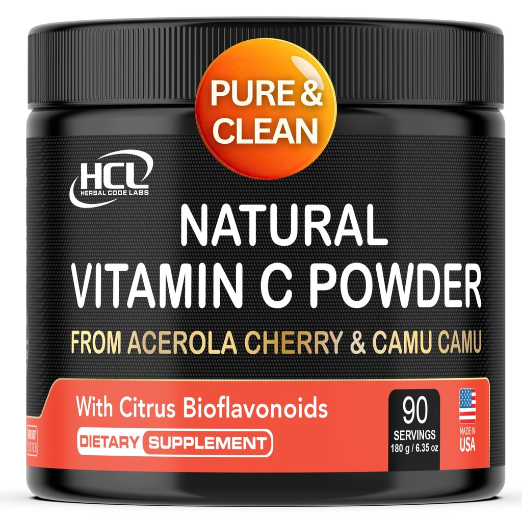 Vitamina naturala C de la Acerola Cherry & Camu Camu Powder - Absorbtie ridicata cu Citrus Bioflavonoids - Immune System & Colagen Booster - Anti Aging Skin Vitamins Made in USA 90 portii