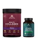 Nutriție veche Multi Colagen Pulbere avansată Curățați & Detoxifiere, Nearomate, 36 Serviri + Super Greens organice comprimat 90 Conte