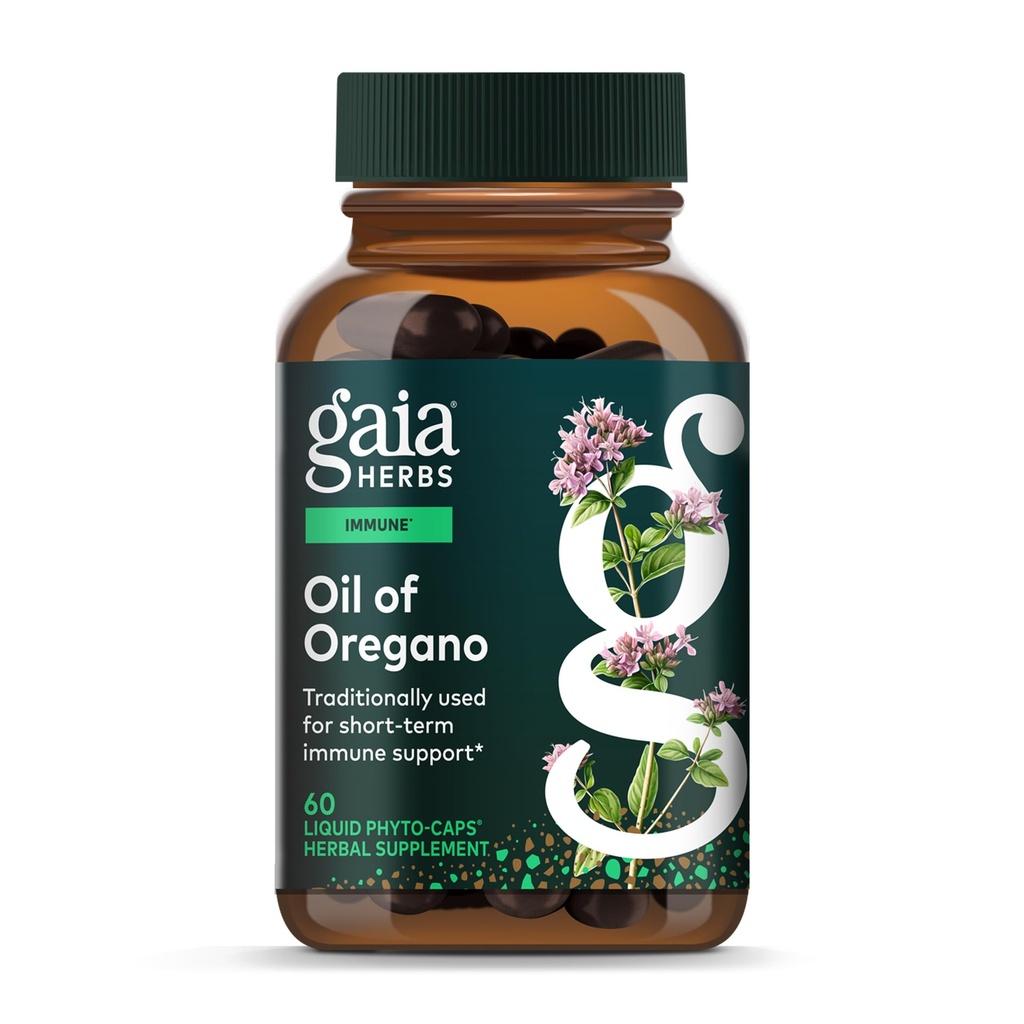 Gaia Herbs Ulei de Oregano - Supliment de suport imun și antioxidant - cu ulei de Oregano, Carvacrol & Thymol* - 60 Vegan lichid Fito-Capsules (30 de zile de aprovizionare)