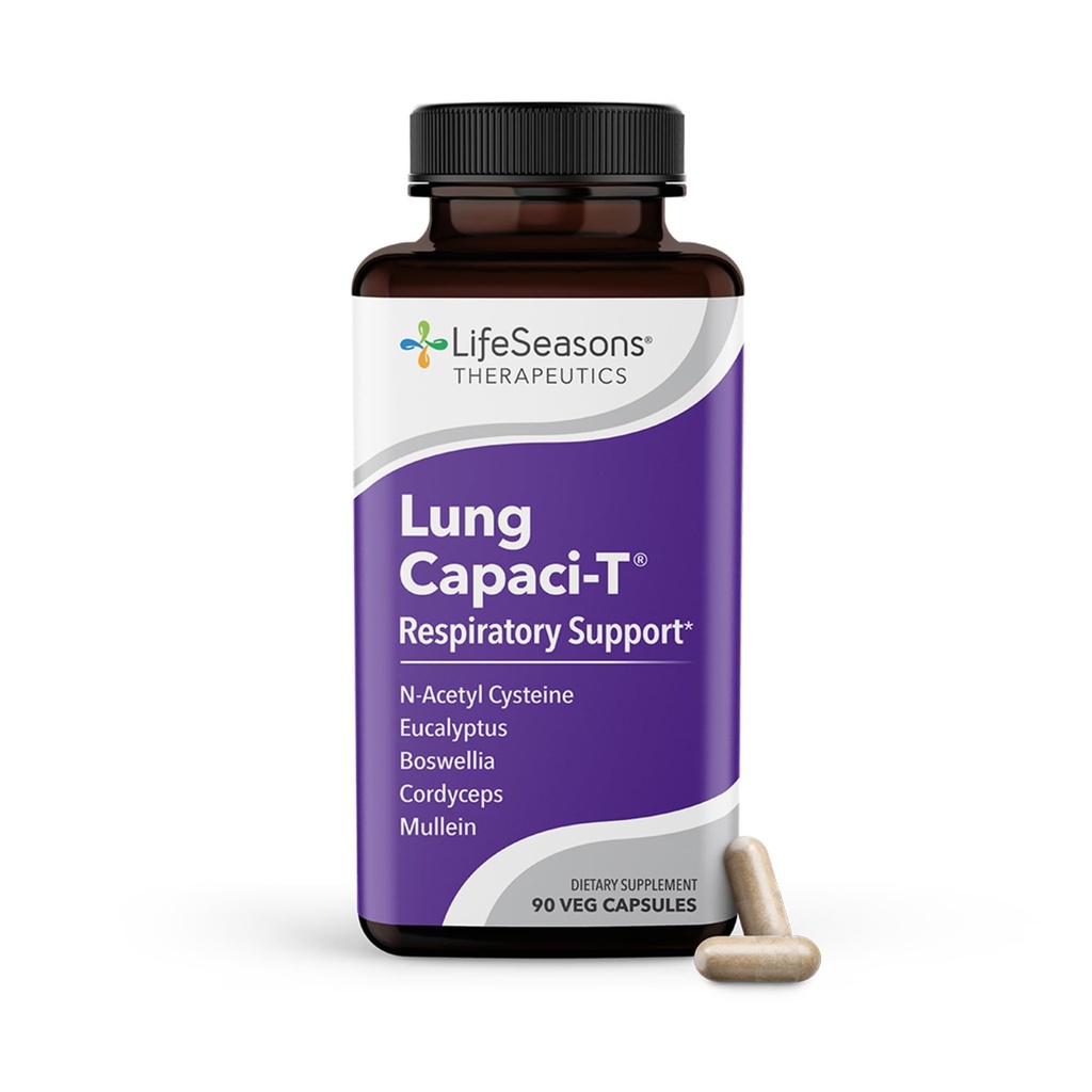 Lung Capaci-T - Supliment de suport respirator - CoQ10, N-Acetyl Cysteine, Boswellia, Eucalipt, Mullein, Ceai verde, Nettle & Peppermint - Creste capacitatea de oxigen si reduce Mucus - 90 capsule