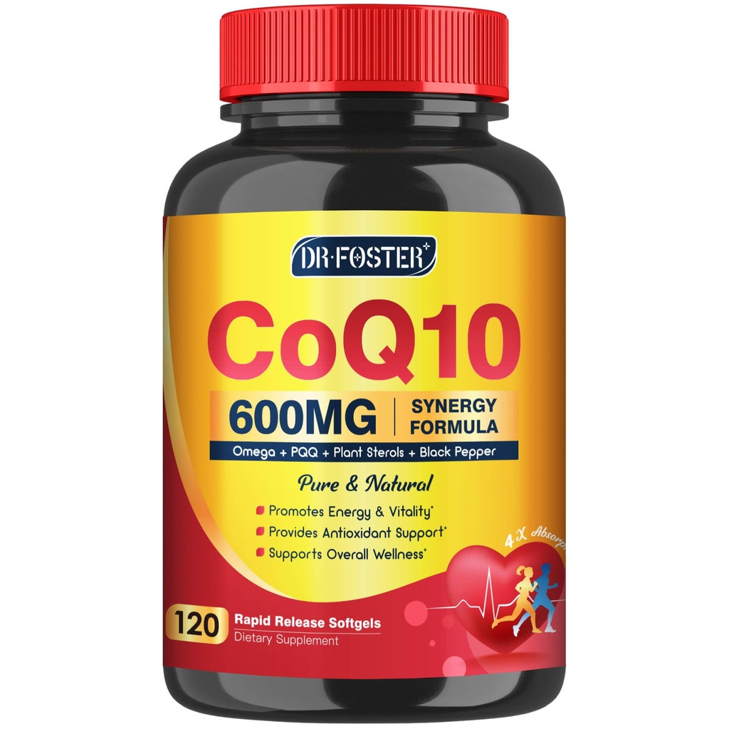 CoQ10 600 mg Softgels CoQ10 Supliment - CQ10 Coenzima-Q10 cu Omega 3 & PQQ & Vitamin E, CoQ10 400mg Softgels, 60 Servings