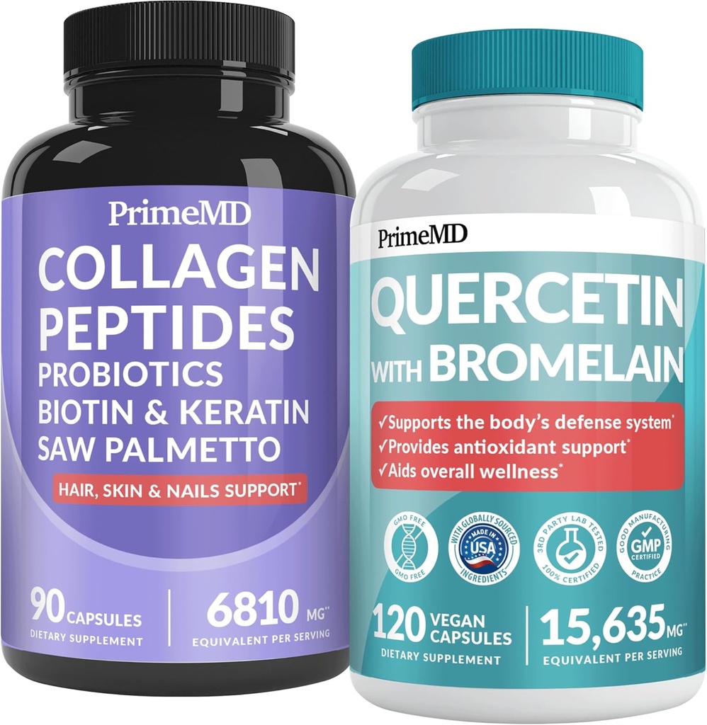 27-in-1 Piele de păr şi unghii Vitamine (6810mg) w/Biotină şi Colagen Vitamine de creştere a părului cu Probiotice şi Saw Palmetto, 90 ct - 28-in-1 Querbetin cu Bromelain pentru Apărare Imună zilnică (120ct)