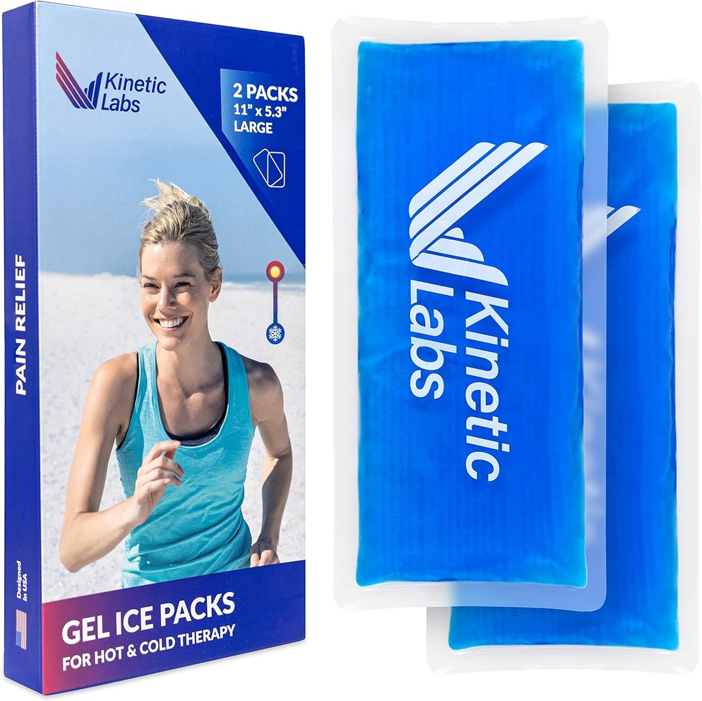Ambalaje reutilizabile de gel de gheață pentru leziuni de laborator cinetic (2 ambalaj) - Pachete calde rece pentru leziuni 11" x 5.3" - Pachete flexibile de gheață pentru capul din spate Knee Umăr Neck Ankle Elbow Picioare Dureri de cap Chirurgie (Large)