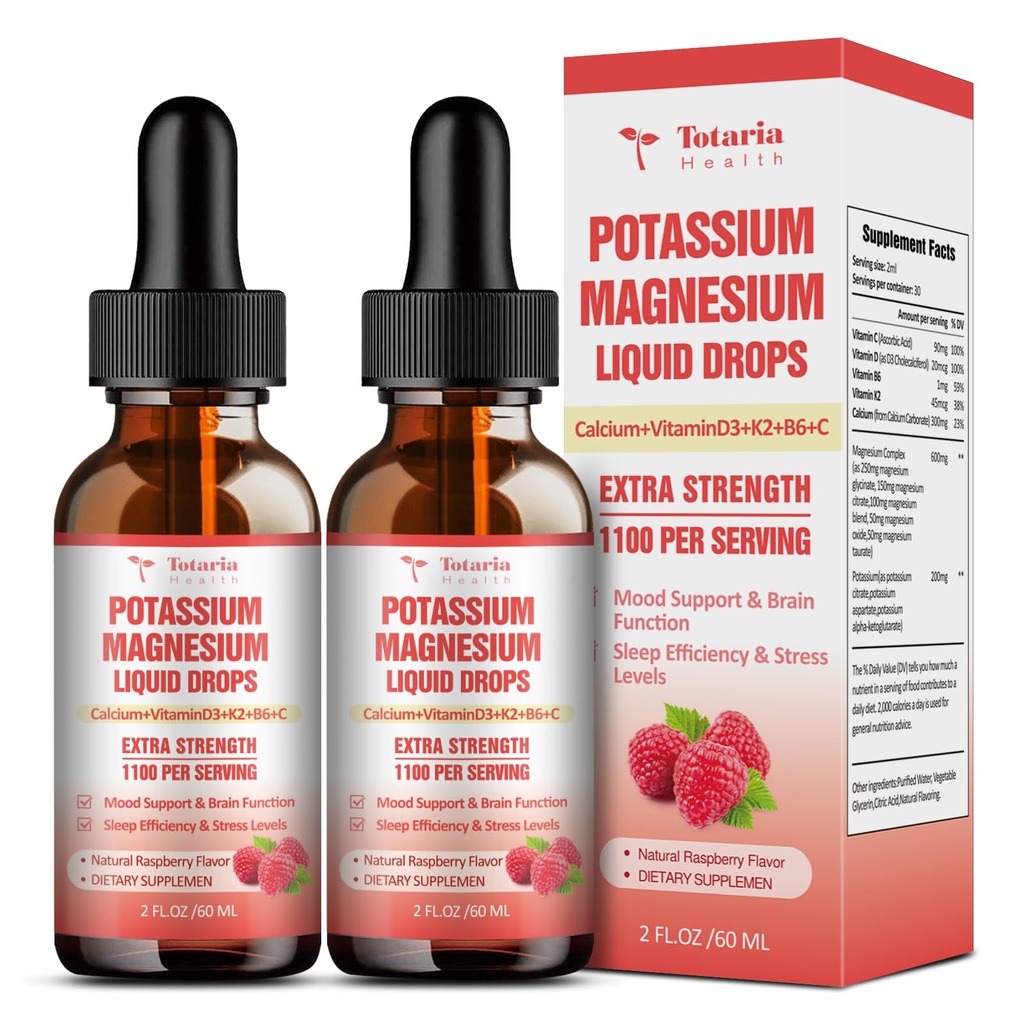 Potasiu Magneziu supliment Picături lichide - absorbţie mare Supliment de potasiu cu magneziu, calciu, vitamina D3 K2, Vegan, non-GMO Potasio Suport Crampe picior, os, musculare - 4 Fl oz