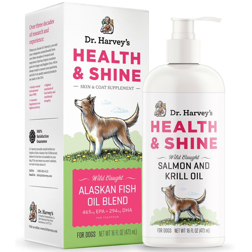 Dr Harvey's Health & Shine Alaskan Fish Oil Blend for Dogs - Supports Healthy Heart, Brain, and Eyes (16 fl. oz.)