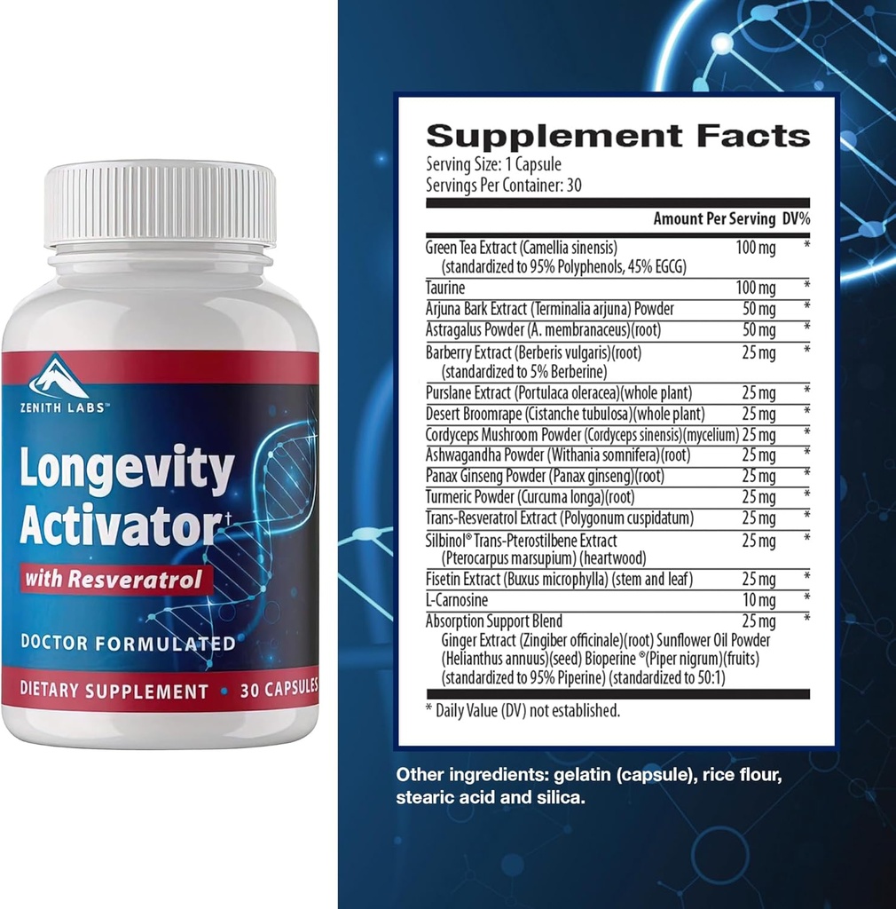 Zenith Labs longevitate Activator Anti-Aging Supliment alimentar Supliment, Antioxidanți naturali cu Resveratrol - Suporturi Funcție imună și memorie sănătoasă, 3 Pack