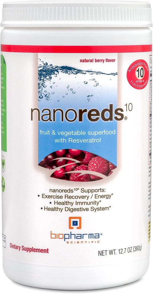 Biopharma Scientific Nanoreds: Reds Superfood Fruit & Legal Powder Smoothie Mix pentru Digestive Health & Imunity with Antioxidanti, VitaminC, Elderberry, rodie, Berry Flavor, 30 Servings