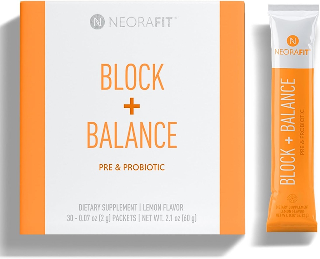NeoraFit - Block+Balance Pre si Praf Probiotic - Utilizare zilnica, Suport de racire, Vitamina C & B Blend, Ambalaje Stick convenabile - 30 Conte