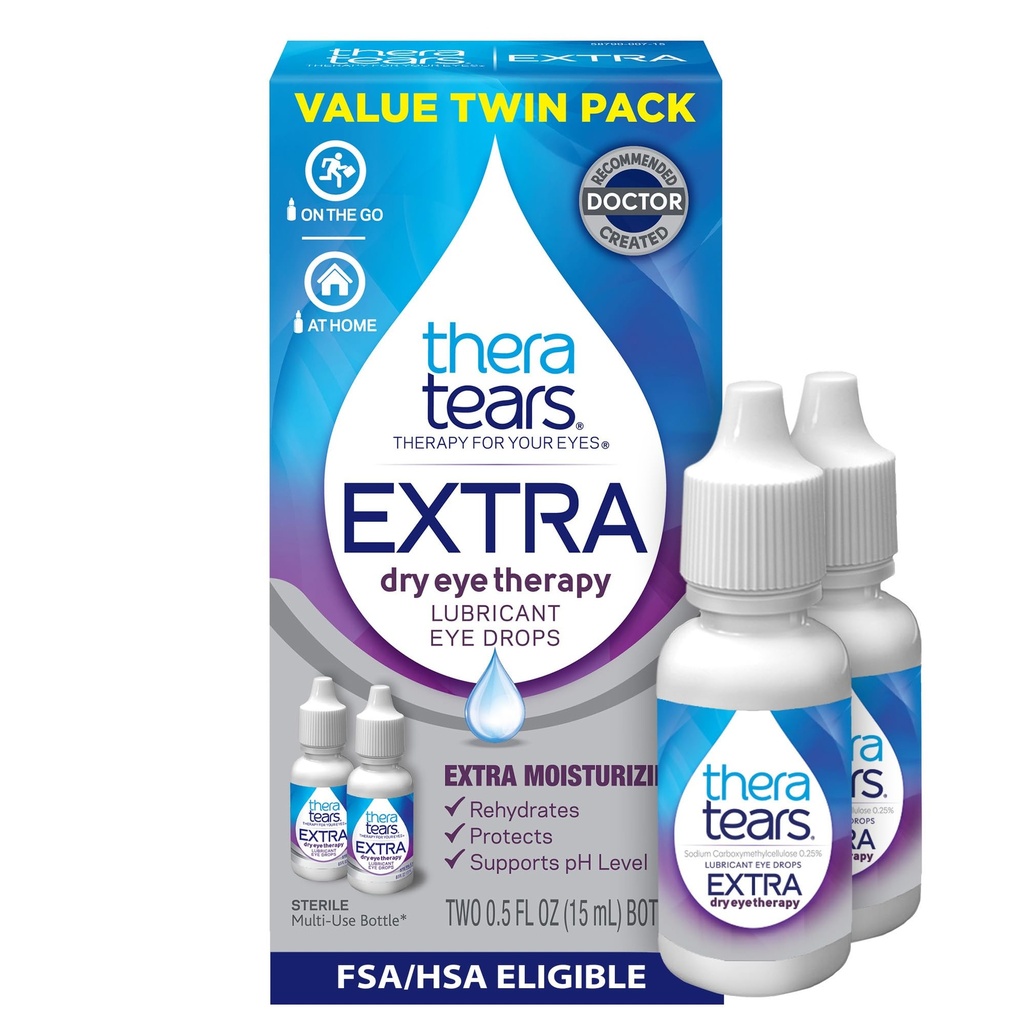 TheraTears Extra Dry Eye Picături, Twin Pack, 2 Flacoane x 0,5 fl oz (Pachet de 1)