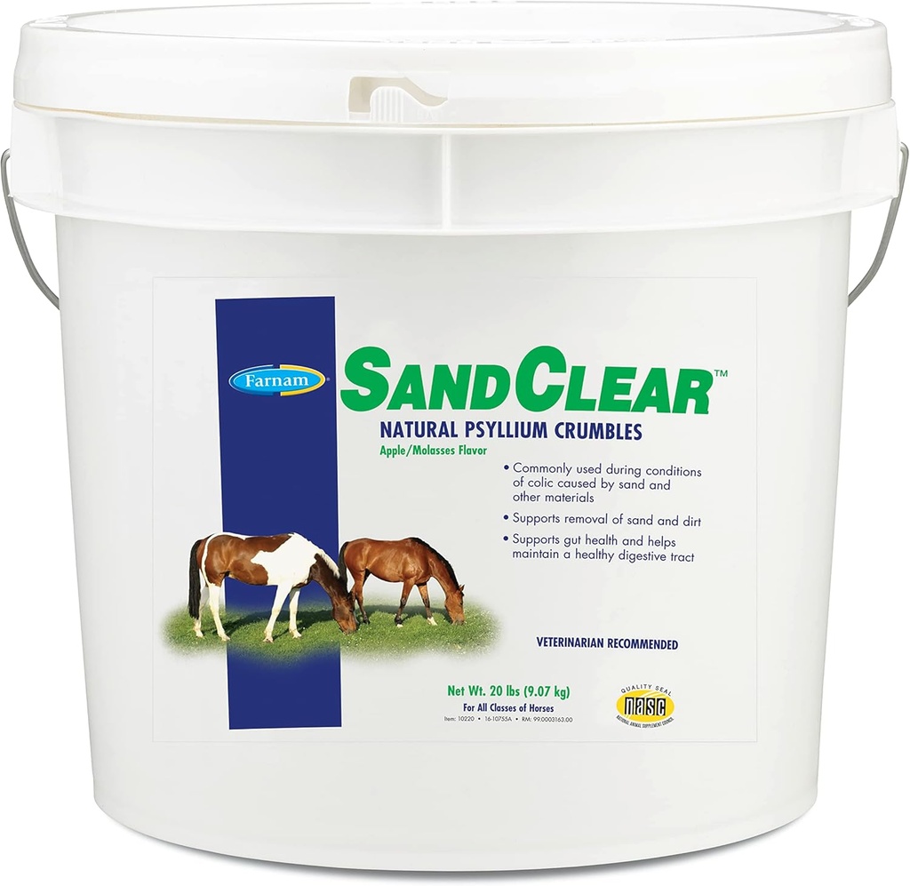 Farnam SandClear Psyllium Crumbles Supliment pentru cai, ajută la eliminarea nisipului din Colon & Suporturi Digestive Health, Apple / Molases Flavor, 20 lbs.