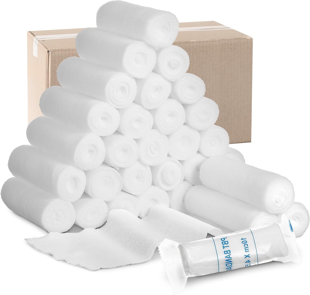 Treela 100 Rolls Bandaj de tifon, 4 în x 5 Yards, Bandaje elastice individuale ambalaj steril non Latex primul ajutor Pad-uri medicale tifon respirabil Roll Wrap pentru siguranță îngrijire și consumabile