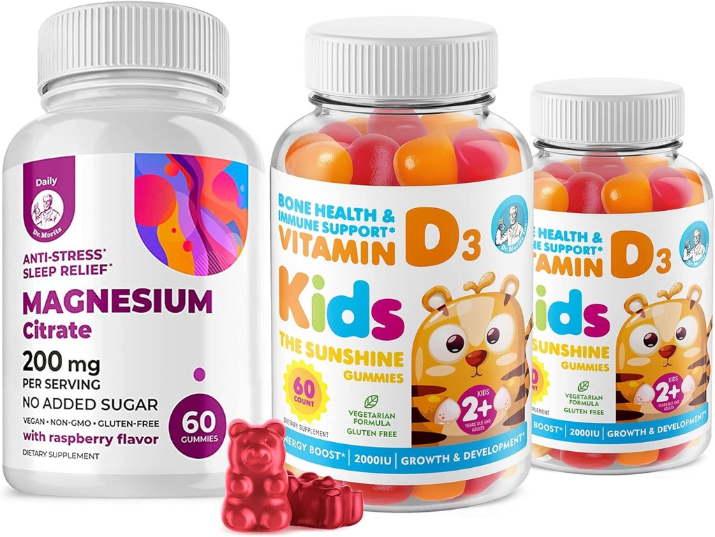 Vitamina D Gumiile pentru copii &amp; Adulţi 2000 UI şi Gumiile de magneziu - Vitamina sanatoasa D3 Suplimente 1000UI - Vegetarian Gelatină-Free Immune Support with Sugar-Free Magneziu calm Chews for Kids &Adults