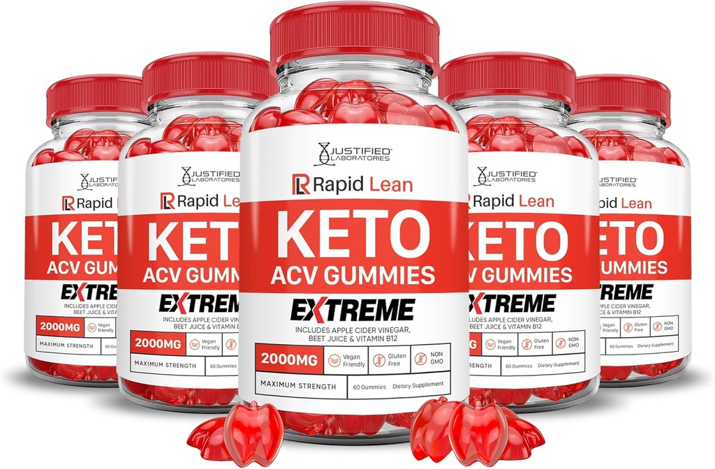 (5 Pack) Rapid Lean Keto ACV Gummies Extreme 2000MG Rapid Lean Keto Gummies Apple Cidru Oţet Formulat cu rodie Beet Juice Powder B12 Vegan Non OMG 300 Gummys