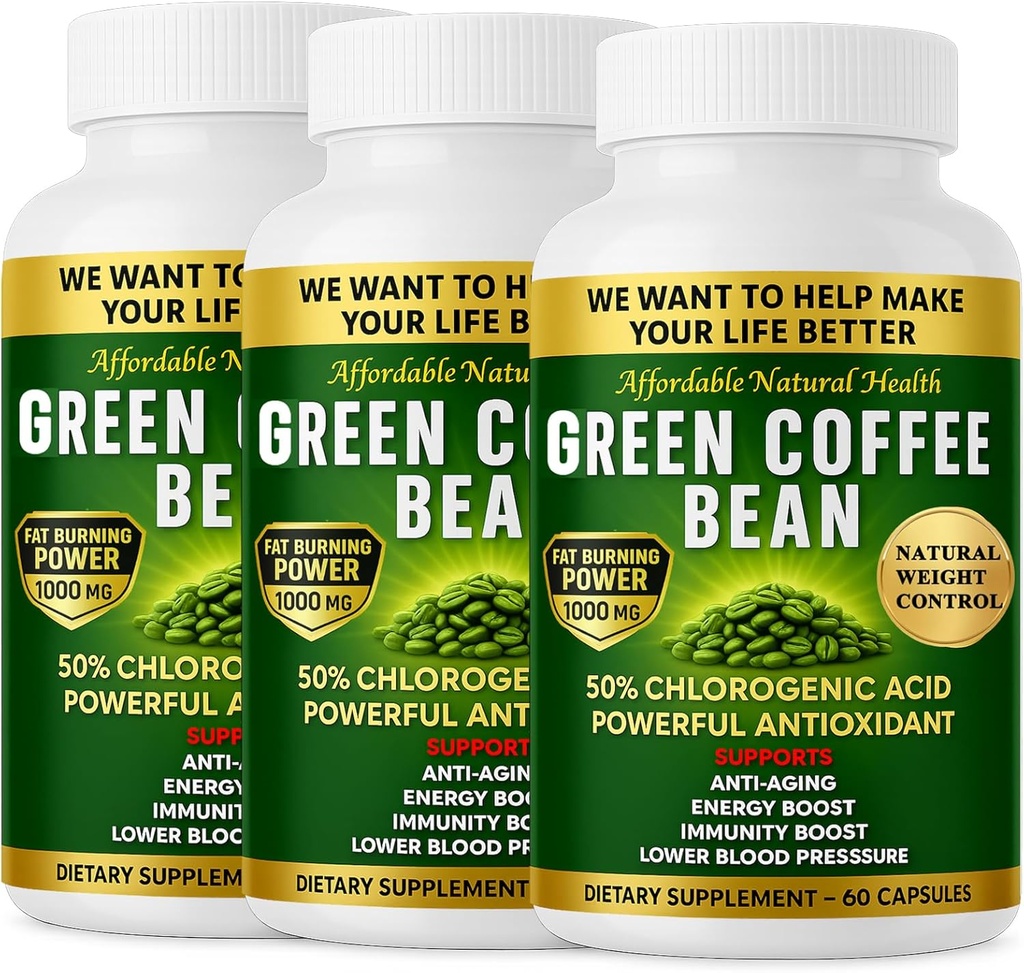 Extract verde de cafea, capsule pure de cafea verde, 50% Acid clorogenic, 10.000 mg puterea, 180 capsule, 6 luni de aprovizionare, non-GMO și gluten gratuit, supliment tradițional de plante