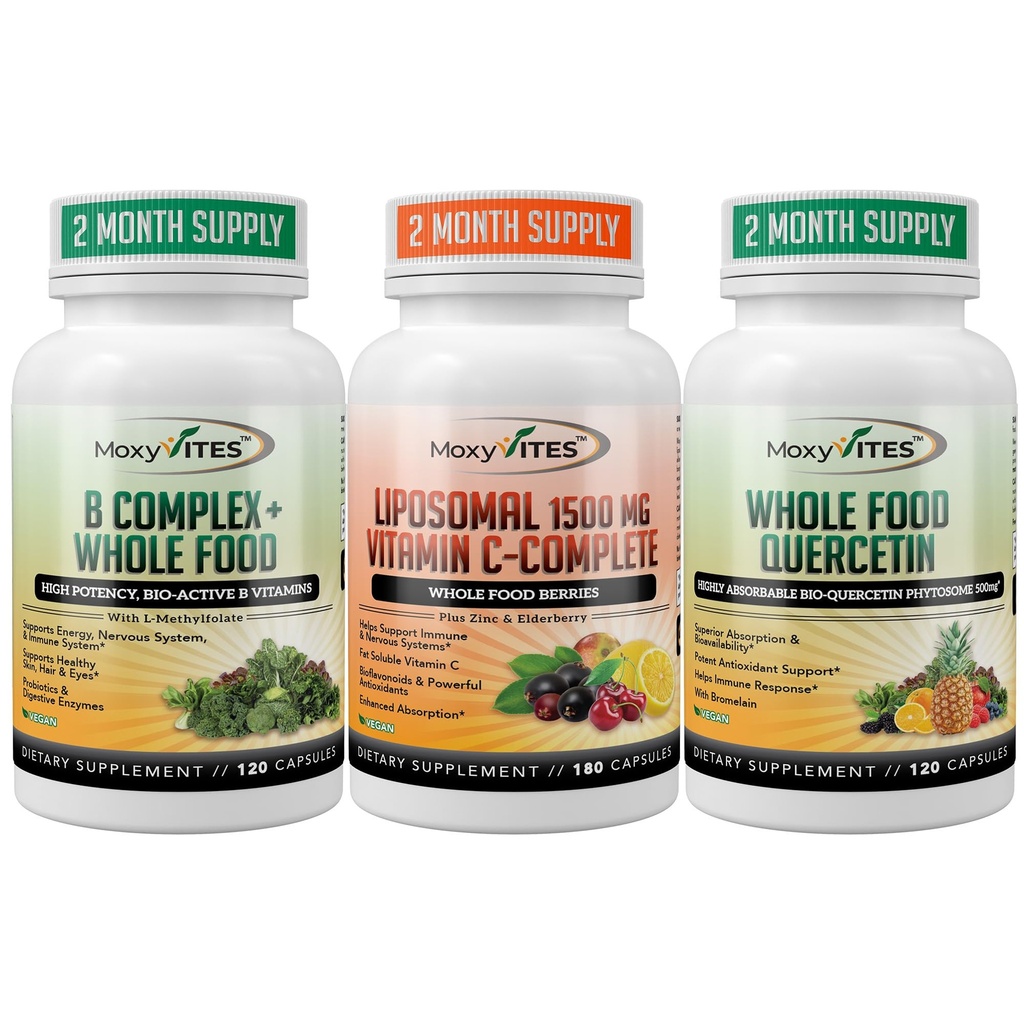 MoxyVites B-Complex - Vitamina lipozomal C - Querbetin pentru suport energetic - Trifecta de energie perfectă