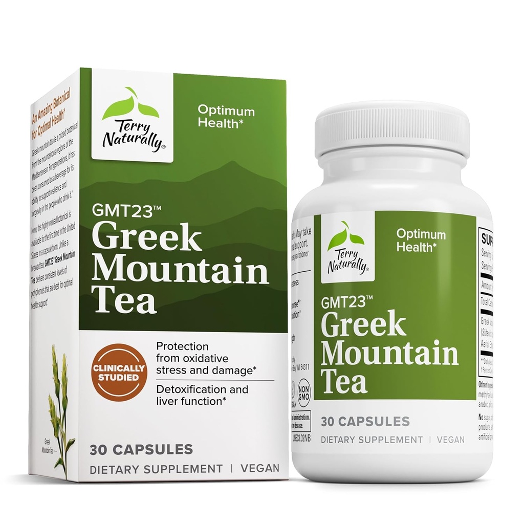 Terry natural GMT23 Greek Mountain Tea - Supliment alimentar pentru sprijin focalizare - Digestive Health Supplement for Liver Health - Herbal Supplement with Antioxidanti - 30 Capsule