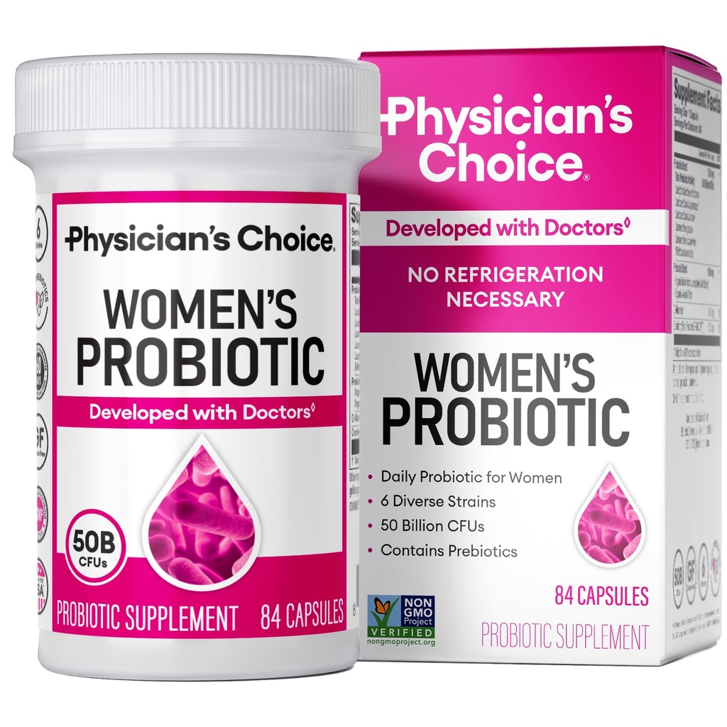 Probioticele de alegere ale medicului pentru femei - PH Echilibru, Digestive, UT, & Feminine Health - 50 Miliarde de CFU - 6 Strine unice pentru femei - Prebiotice organice, Extract de afine + - Femei Probiotice - 84 CT