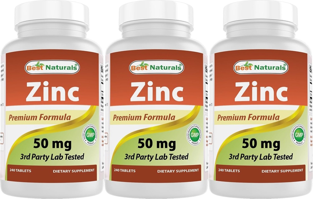 Cel mai bun Naturals Zinc Supliment ca zinc Gluconat 50mg 240 comprimate Pachet de 3