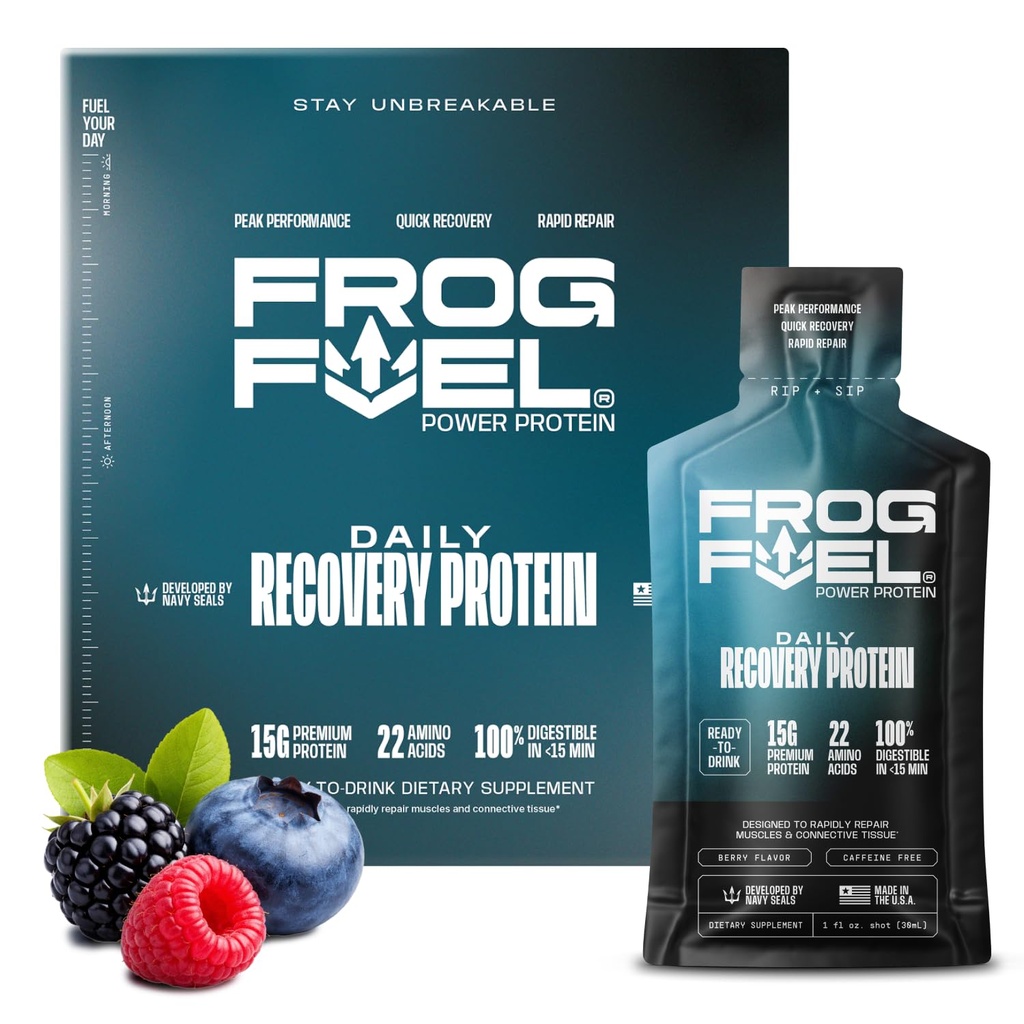 Frog Putere combustibil Shot de proteine regulate, 15g Proteine Nano-Hydrolyzed Iarba Fed Colagen, Post Workout, Gluten gratuit, Fat & Sugar gratuit, 22 Aminoacidi, 0 carbohidrati, Berry, 1 oz Pachete, 24 Pachet