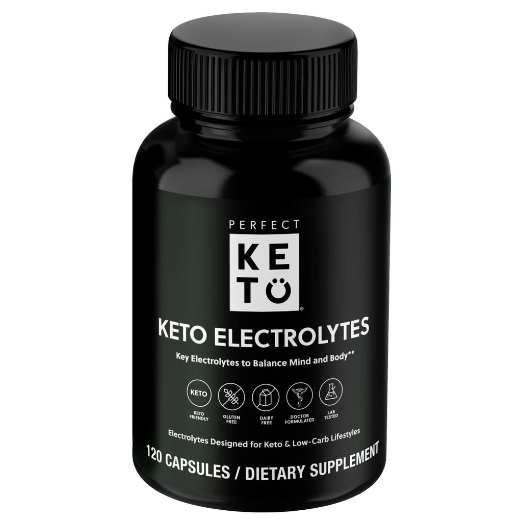 Capsulele perfecte Keto Electrolits, fără gluten, supliment electrolitic cu magneziu, calciu, potasiu și sodiu, hidratare, energie, recuperare și suport imunitar, neflavorat, 120 Serviri