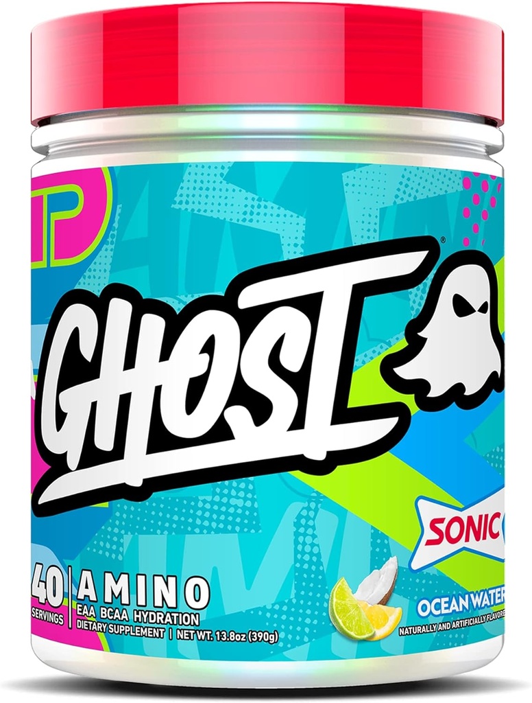 GHOST Amino: Essential Amino Acid Supplement, Sonic Ocean Water - 40 Servings - Intra-Workout pulbere pentru hidratare și recuperare 4,5g BCAA & 5.5g EAA - Soy & Gluten-Free, Vegan