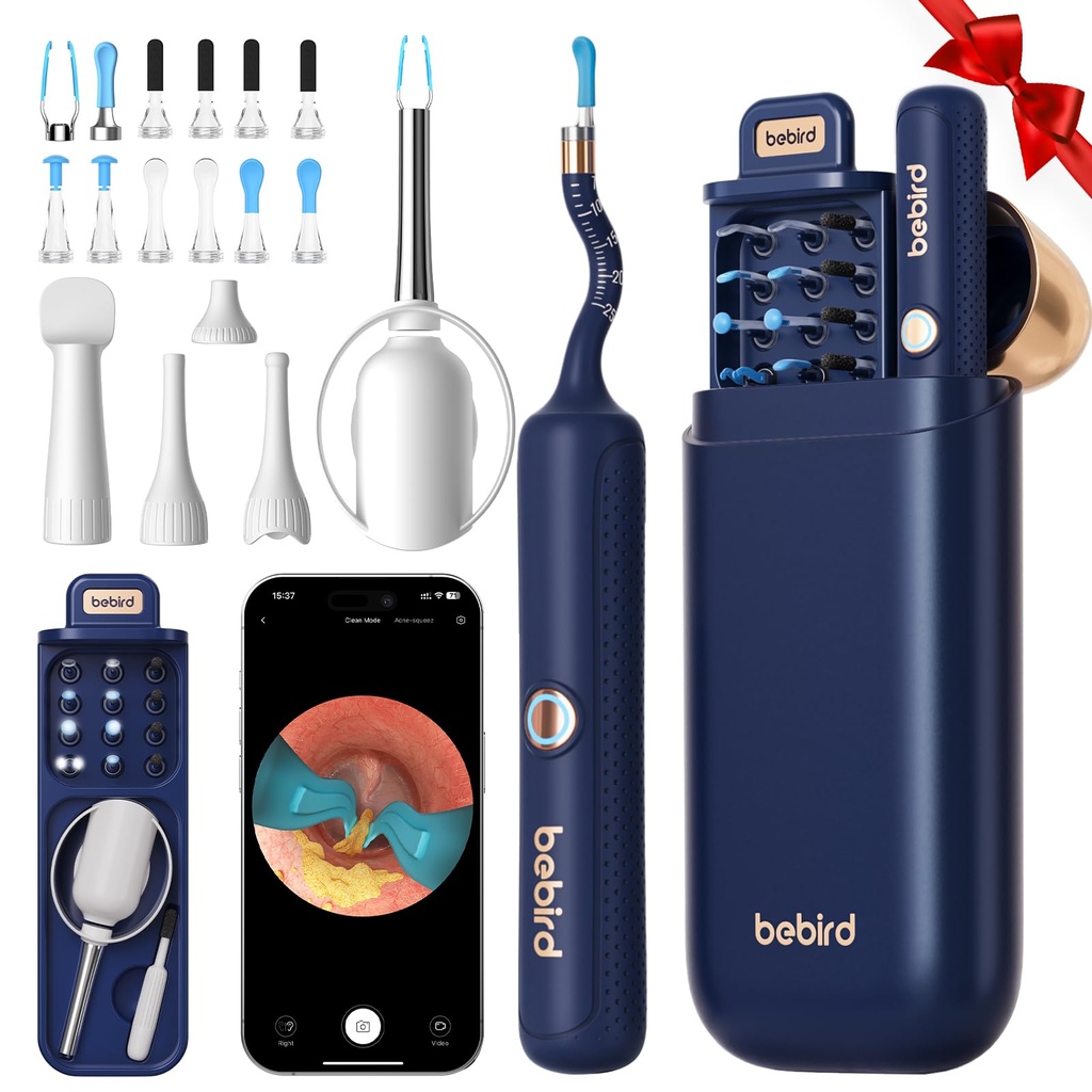 Bebird Earsight Plus R37R Camera de curăţare a urechii Set de instrumente de îndepărtare a ceara, Aparat flexibil de ochire Otoscop Camera de lumina, Visual Ureche Picker Wireless Earwax Eliminator Pensete pentru adulţi şi copii