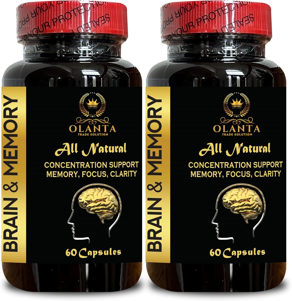 Pastile de memorie pentru creier - Suplimentul Nootropic pentru suport de performanță a creierului vârf, Suplimentul creier pentru focalizare, energie și o mai bună concentrare - 2 sticle 120 capsule