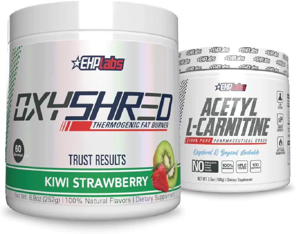 EHP Labs Shred + Acetil Bundle - OxyShred Termogen Pre Workout Pulbere și Supliment de topire - Acetil L-Carnitina - Sprijină Energie Naturală, SIDA Metabolism, și funcția creierului sănătos