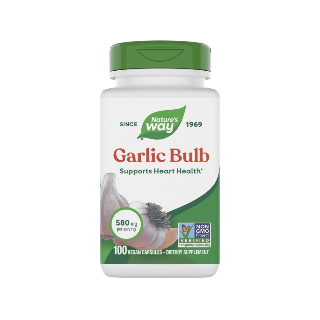 Nature's Way Usturoi Bulb, Susţine Heart Health*, non-GMO Project Verified, 580 mg per Serving, Vegan, 100 Capsule (Packing May Vary)