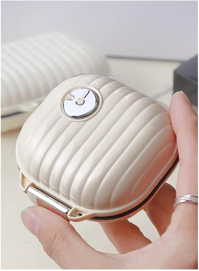 Pill Organizator Caz cu Carabiner, 7 Compartimente,Compartmentalizat Dispenser pentru bărbați și femei, Bej (Small Milk White)