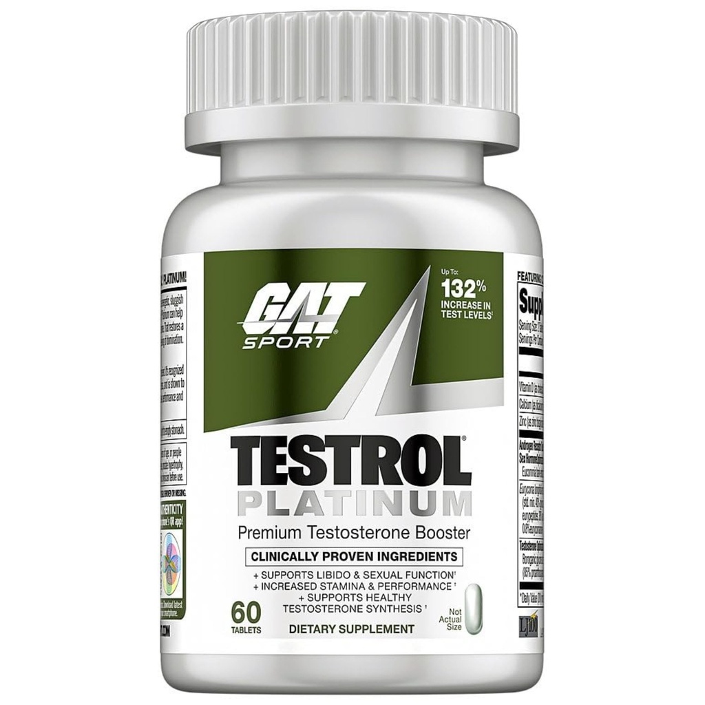 Testrol Platinum, Test Booster pentru bărbaţi de GAT Sport Rezistenţă + libido + Testosteron Boost, Boron, Vitamina D, Zinc, 60 comprimate