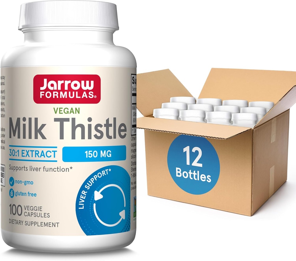 Jarrow Formulas Milk Thistle 150 mg - Antioxidant Supporting Immune Response, Funcţia hepatică & Glutatione - Până la 100 Servings (Veggie Capsule), Pachet de 12