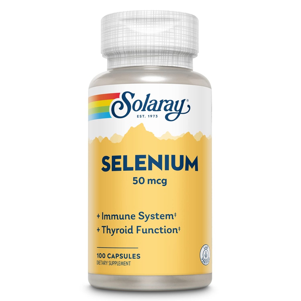 Solaray Seleniu 50 mcg, Sistem imunitar sănătos, Funcţie tiroidiană şi suport antioxidant, 100 capsule
