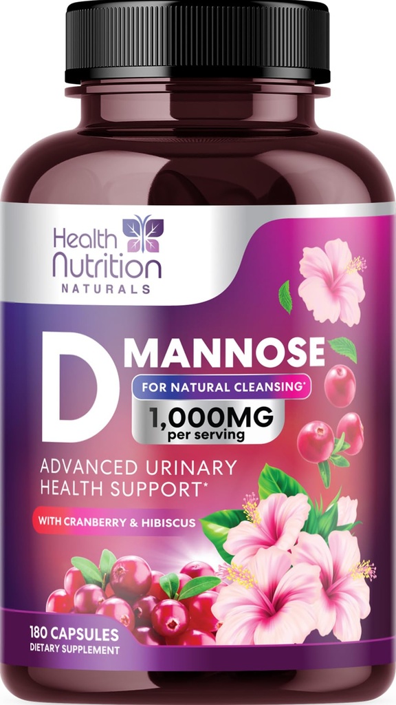 D-Mannose Supliment 1,350mg - cu cranberry, Hibiscus & Dandelion - Rapid-Acţionare, Natural Tract urinar & Bladder Suport pentru femei şi bărbaţi 