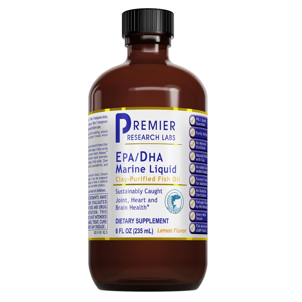 Premier Research Labs EPA/DHA lichid marin - Omega 3 lichid ulei de pește, Omega 3 supliment ulei de pește lichid pentru adulți, comun, inima, & Brain Health Support - 8 Fl Oz flacon