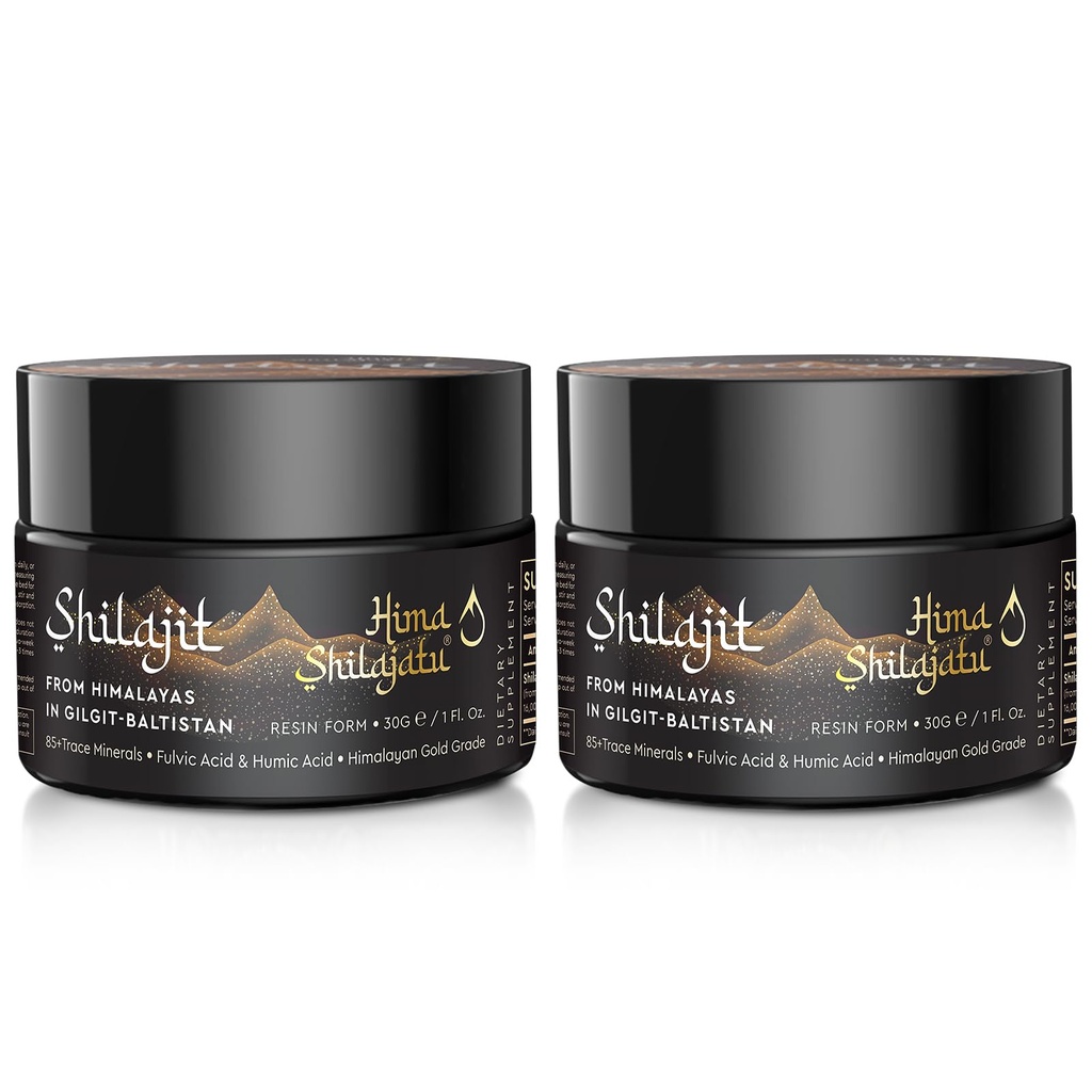 Silajit Pure Himalayan Organic Shilaj Resin - Grad de aur 100% Puritate Silajit cu acid pelvian & 85+ Trace Minerals Complex pentru Energie și Suport Imun, Pachet de 2 (4 luni de aprovizionare)