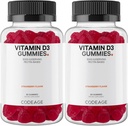 Codeage Vitamina D3 Gummy Vitamine, Vitamina D3 5000 UI Gummies Colecalciferol 125 mcg, Soft Pectin-Based, Animal Gelatină-Free Gummy, Gummies Vitamine, Capsuni gustoase, Non-GMO - 2-Pack